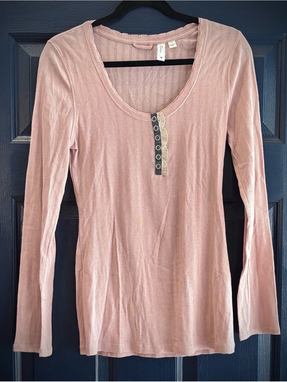 ELOISE for Anthropologie Blush Pink Knit Ribbed Long-Sleeve Henley
